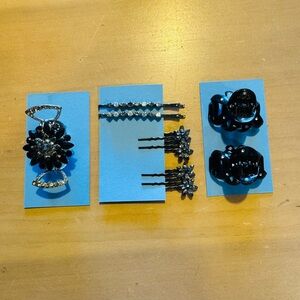 Black and Silver Floral Hair Clip and Bobby Pin Set